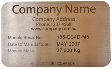 stainless steel name tag that has been laser cut and marked